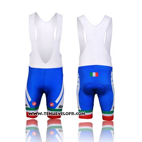 2014 Maillot Ciclismo Italie Bleu et Rouge Manches Courtes et Cuissard
